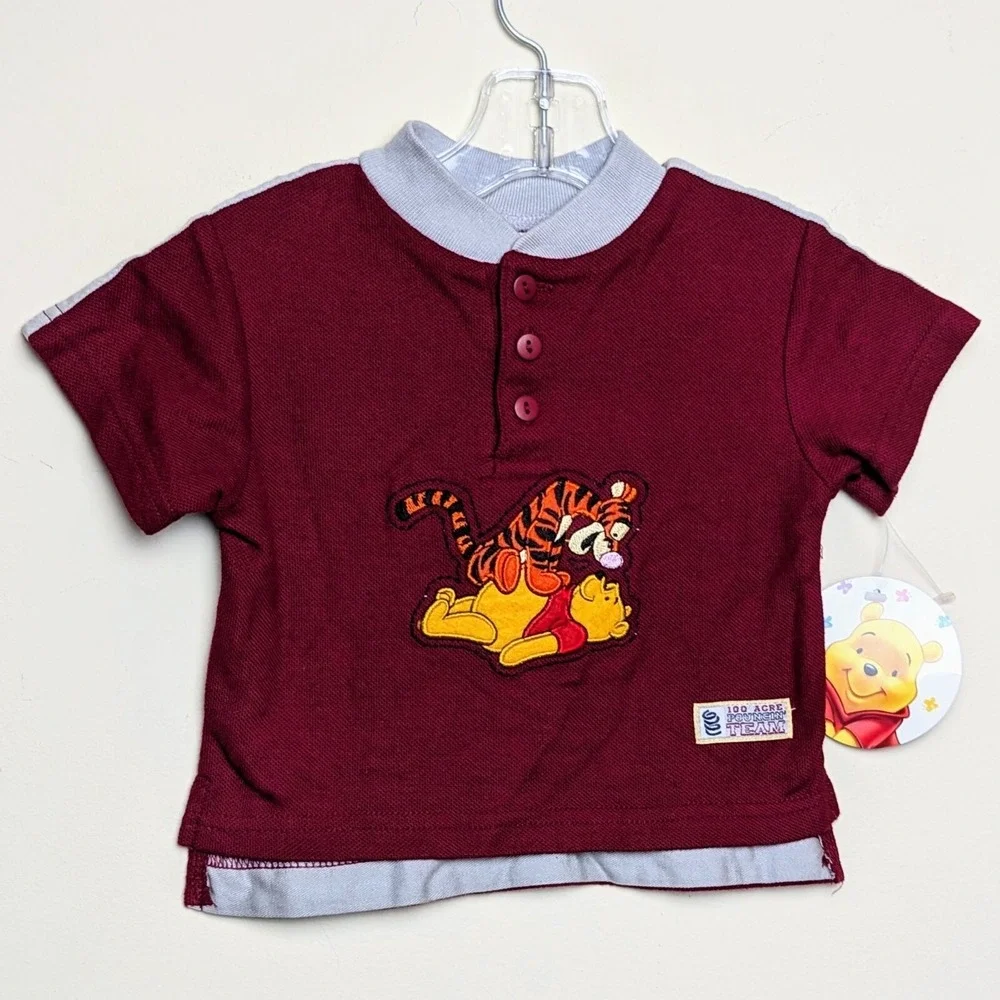 Winnie The Pooh 100 Acre Disney‎ Henley Shirt Vintage 90s Baby Sz 6-9 Mos DS NWT
